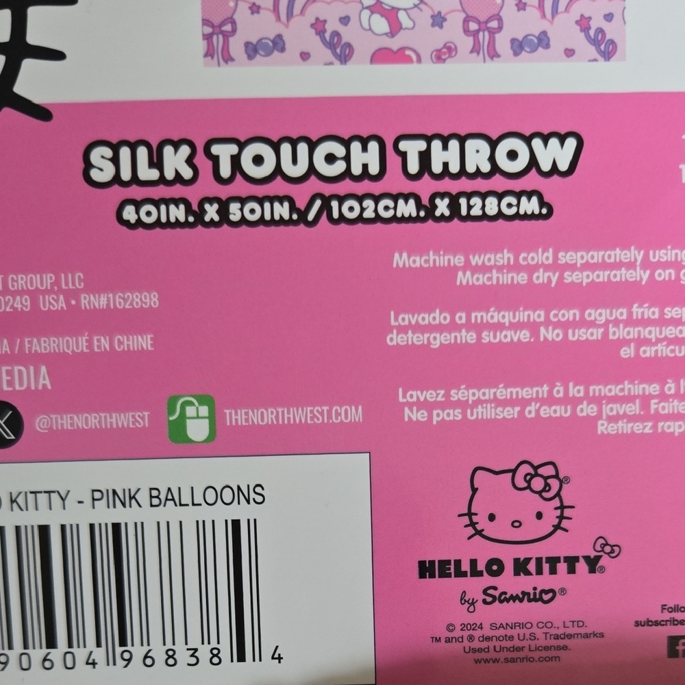 Hello Kitty Pink Balloon Silk Touch Throw 40in X 50in